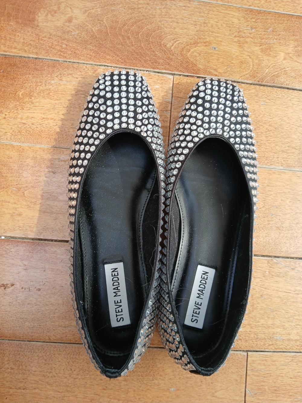 Steve Madden Black Crystal-Embellished Ballet Flats